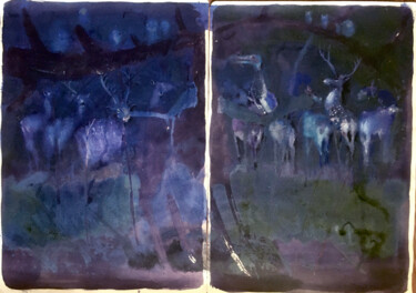 Malerei mit dem Titel "DeerLord (diptych)" von Sergii Shkoliar, Original-Kunstwerk, Acryl