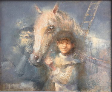 Painting titled "Alice and the White…" by Sergii Shkoliar, Original Artwork, Oil Mounted on Wood Stretcher frame