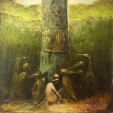 Painting titled "Simurg III" by Sergii Shkoliar, Original Artwork, Oil