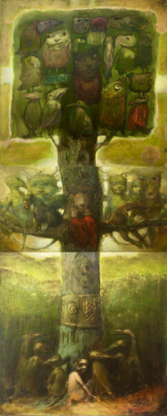 Peinture intitulée "Simurg (triptych)" par Sergii Shkoliar, Œuvre d'art originale, Huile Monté sur Châssis en bois