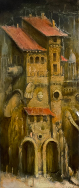 Pittura intitolato "Elefant & turtle" da Sergii Shkoliar, Opera d'arte originale, Olio Montato su Telaio per barella in legno