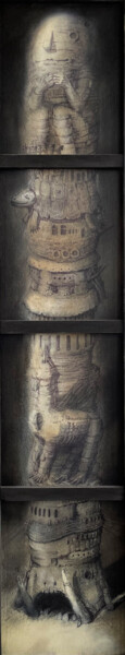 Pittura intitolato "Tower 1" da Sergii Shkoliar, Opera d'arte originale, Acrilico Montato su Cartone