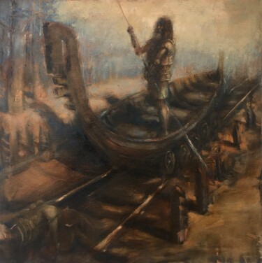Painting titled "Rosette knight" by Sergii Shkoliar, Original Artwork, Oil Mounted on Wood Stretcher frame