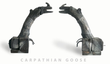 Sculpture titled "Carpathian goose" by Sergii Shkoliar, Original Artwork, Wood