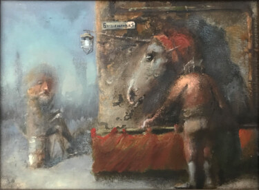 绘画 标题为“Lion & Unicorn” 由Sergii Shkoliar, 原创艺术品, 油 安装在木质担架架上