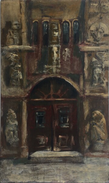 Painting titled "A house with chimer…" by Sergii Shkoliar, Original Artwork, Acrylic Mounted on Other rigid panel