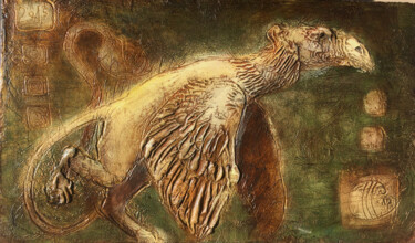 Painting titled "Griffin" by Sergii Shkoliar, Original Artwork, Oil Mounted on Wood Panel