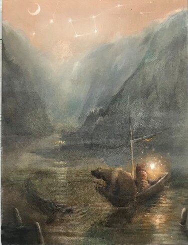 Malarstwo zatytułowany „Fjords” autorstwa Sergii Shkoliar, Oryginalna praca, Akryl Zamontowany na Drewniana rama noszy