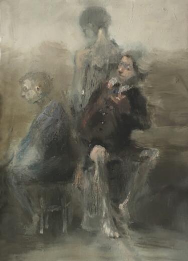 Painting titled "trio: Empheus, Phil…" by Sergii Shkoliar, Original Artwork, Oil Mounted on Cardboard