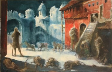Pittura intitolato "Young Lions" da Sergii Shkoliar, Opera d'arte originale, Olio Montato su Telaio per barella in legno