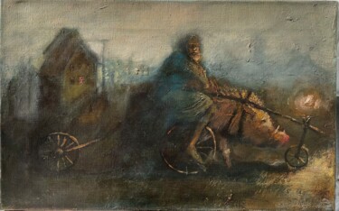 Painting titled "Tricycle" by Sergii Shkoliar, Original Artwork, Oil Mounted on Wood Stretcher frame