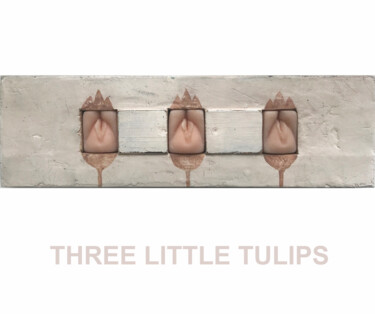Sculpture titled "Three Small Tulips" by Sergii Shkoliar, Original Artwork, Acrylic Mounted on Wood Panel