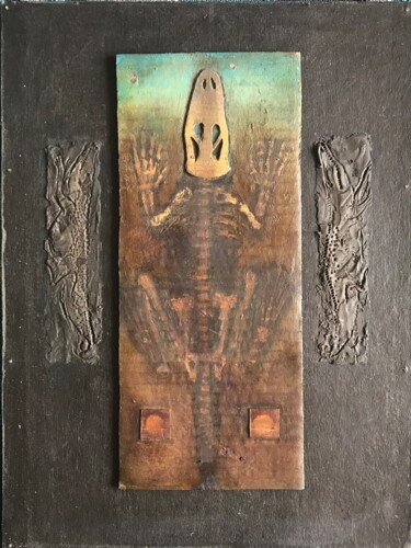 Painting titled "crococarboard center" by Sergii Shkoliar, Original Artwork, Acrylic