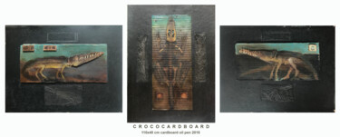Painting titled "CROCOCARDBOARD" by Sergii Shkoliar, Original Artwork, Oil Mounted on Cardboard