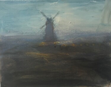 Ζωγραφική με τίτλο "Jampol. Windmill" από Sergii Shkoliar, Αυθεντικά έργα τέχνης, Λάδι Τοποθετήθηκε στο Ξύλινο φορείο σκελετό