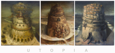 Painting titled "UTOPIA (triptych)" by Sergii Shkoliar, Original Artwork, Oil Mounted on Wood Stretcher frame