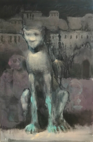 Ζωγραφική με τίτλο "Twilight, town" από Sergii Shkoliar, Αυθεντικά έργα τέχνης, Ακρυλικό Τοποθετήθηκε στο Ξύλινο φορείο σκελ…