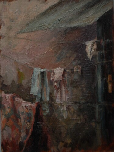 Painting titled "" The Washing day"" by Marina Shavyrina-Shkoliar, Original Artwork, Oil Mounted on Cardboard