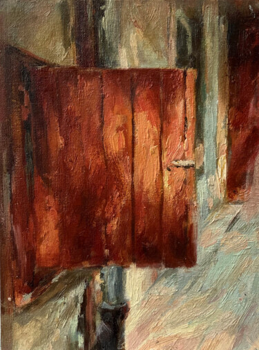 Peinture intitulée "" The Red Door"" par Marina Shavyrina-Shkoliar, Œuvre d'art originale, Huile Monté sur Carton