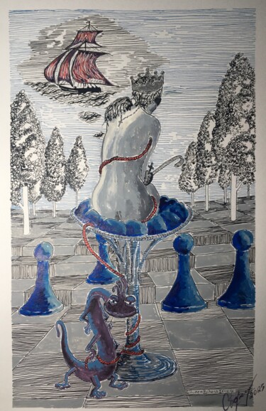 Картина под названием "Queen’s Dreams" - Serhiy Borisov, Подлинное произведение искусства, Чернила