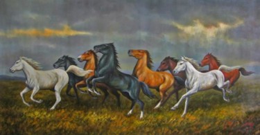 Painting titled "Horses.jpg" by Şeref Aydınlık, Original Artwork, Oil