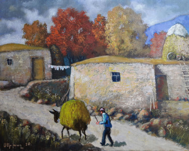 Painting titled "Autumn in the villa…" by Serkhach, Original Artwork, Oil Mounted on Wood Stretcher frame