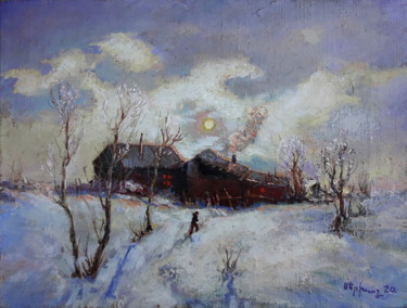 Painting titled "Winter (30x40cm, oi…" by Serkhach, Original Artwork, Oil Mounted on Wood Stretcher frame
