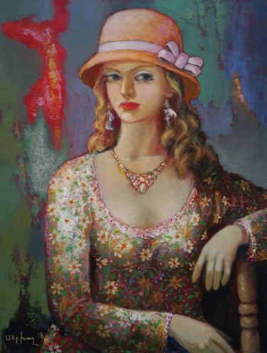 Painting titled "Girl portrait (80x6…" by Serkhach, Original Artwork, Oil Mounted on Wood Stretcher frame