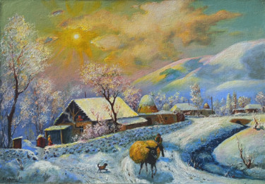 Painting titled "Warm winter (50x70c…" by Serkhach, Original Artwork, Oil Mounted on Wood Stretcher frame