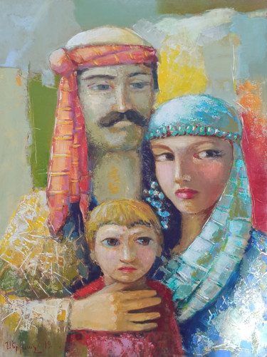 Painting titled "Armenian family (50…" by Serkhach, Original Artwork, Oil Mounted on Wood Stretcher frame
