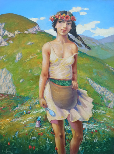 Painting titled "In the field (60x80…" by Serkhach, Original Artwork, Oil Mounted on Wood Stretcher frame