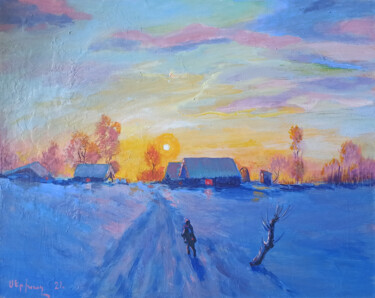 Painting titled "Warm winter (40x50c…" by Serkhach, Original Artwork, Acrylic Mounted on Wood Stretcher frame