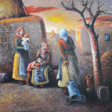 Painting titled "Idle women, 60x60cm…" by Serkhach, Original Artwork, Oil Mounted on Wood Stretcher frame