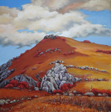 Painting titled "Armenian landscape,…" by Serkhach, Original Artwork, Acrylic Mounted on Wood Stretcher frame