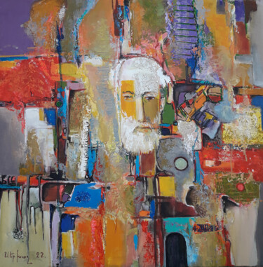 Картина под названием "Abstract with self…" - Serkhach, Подлинное произведение искусства, Акрил Установлен на Деревянная рам…