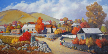 Painting titled "Autumn landscape (5…" by Serkhach, Original Artwork, Oil Mounted on Wood Stretcher frame