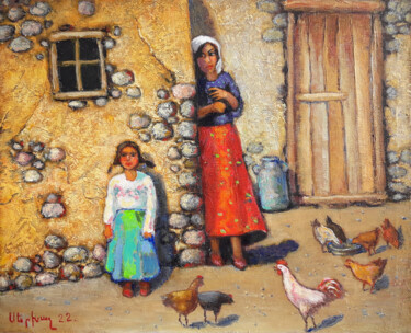 Painting titled "Rural life, 50x40cm…" by Serkhach, Original Artwork, Acrylic Mounted on Wood Stretcher frame