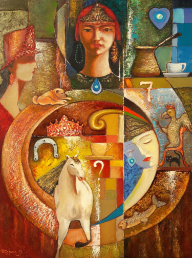 Painting titled "Divination with a c…" by Serkhach, Original Artwork, Oil Mounted on Wood Stretcher frame