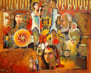 Painting titled "The wheel of time (…" by Serkhach, Original Artwork, Oil Mounted on Wood Stretcher frame