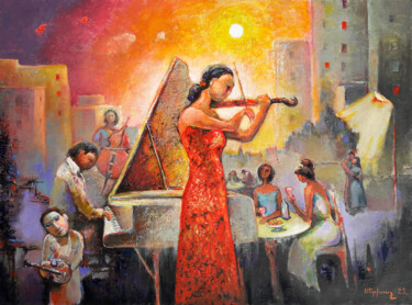 Painting titled "Moon sonata (80x60c…" by Serkhach, Original Artwork, Oil Mounted on Wood Stretcher frame