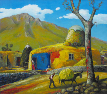 Painting titled "Rural life (70X80cm…" by Serkhach, Original Artwork, Oil Mounted on Wood Stretcher frame