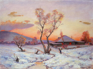 Painting titled "Warm winter (60X80c…" by Serkhach, Original Artwork, Oil Mounted on Wood Stretcher frame