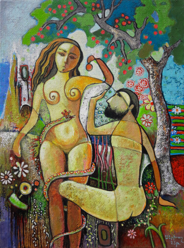 绘画 标题为“The forbidden fruit…” 由Serkhach, 原创艺术品, 丙烯 安装在木质担架架上