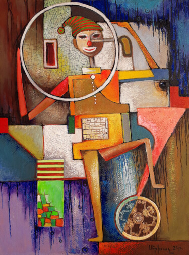 Painting titled "The clown of kings" by Serkhach, Original Artwork, Oil Mounted on Wood Stretcher frame