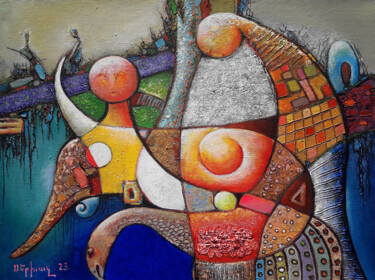Painting titled "A new planet" by Serkhach, Original Artwork, Oil Mounted on Wood Stretcher frame