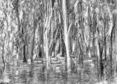 Peinture intitulée "arbres fusain" par Patricia Sermet, Œuvre d'art originale