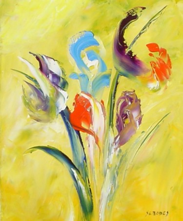 Painting titled "Flora" by Jean Louis Serodes, Original Artwork, Oil Mounted on Wood Stretcher frame