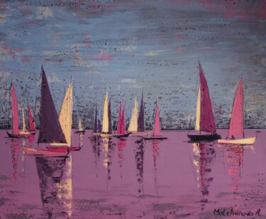 Painting titled "Sailboats" by Anastasiya Molchanova, Original Artwork, Oil