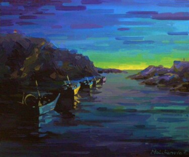 Pintura intitulada ""O porto da pesca"" por Anastasiya Molchanova, Obras de arte originais, Óleo
