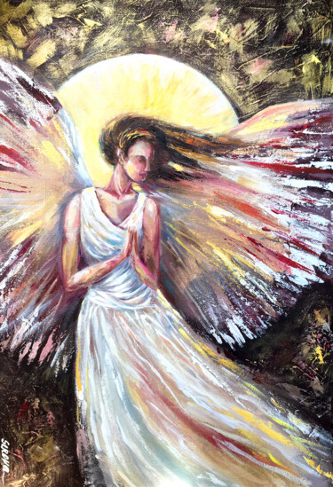 Malerei mit dem Titel "Angel Original Pain…" von Valerie Serova, Original-Kunstwerk, Öl